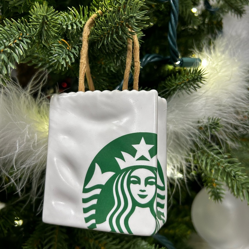 Starbucks Green and White Bag Ornament